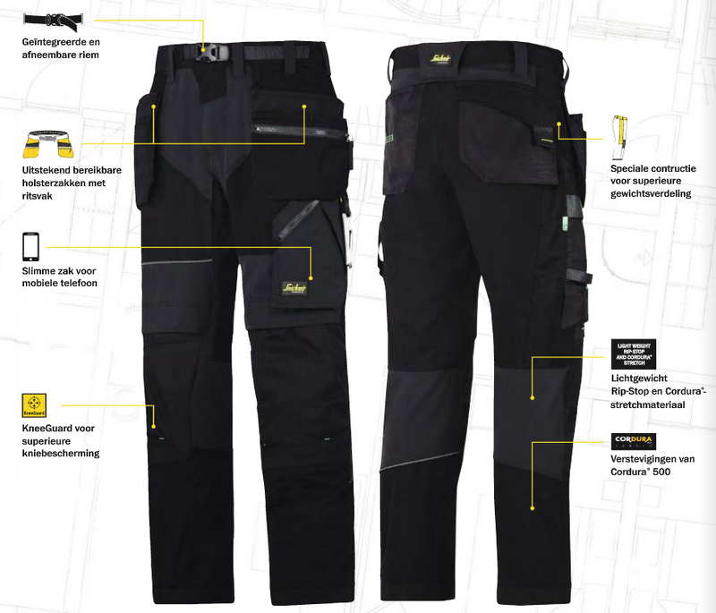 Snickers 6902 FlexiWork werkbroek met holsterzakken Black - NEW - - Snickers Werkkledij